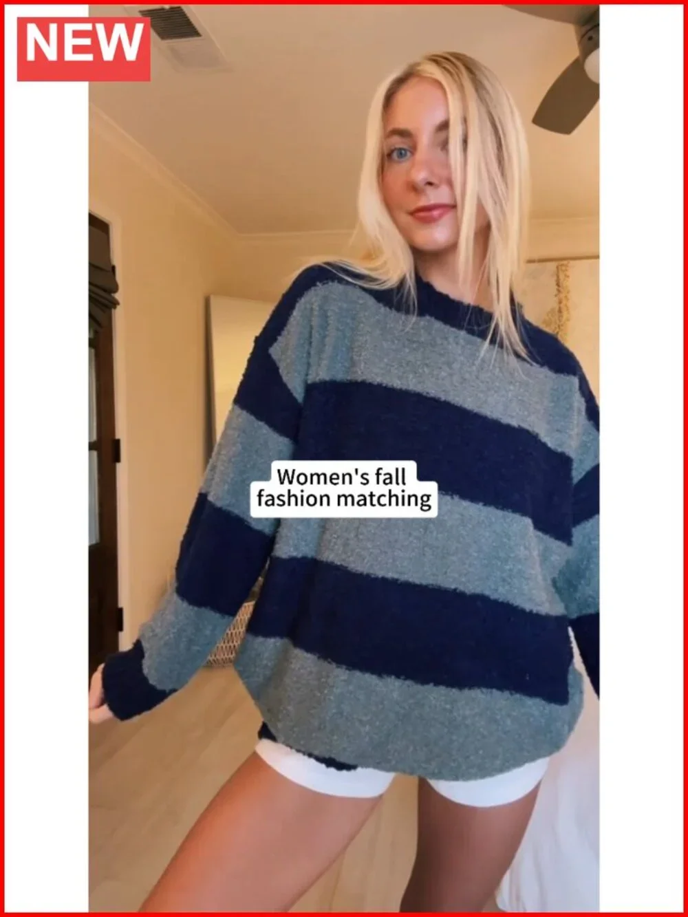 Oversized Striped Knit Pullover Sweater Crewneck Long Sleeve